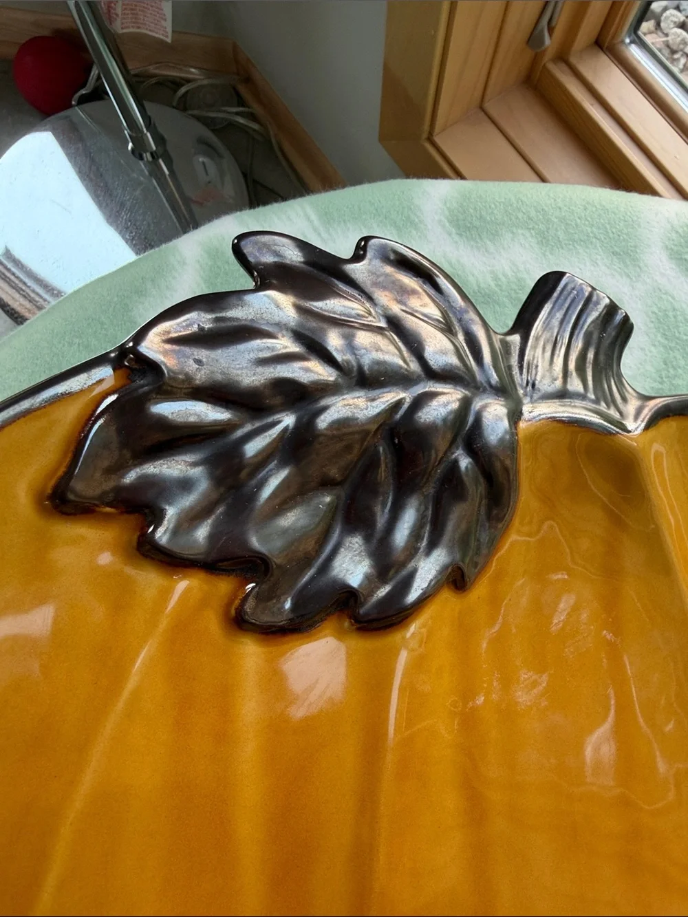 Large Target Home fall harvest Stoneware Platter in Warm Orange with bronze trim